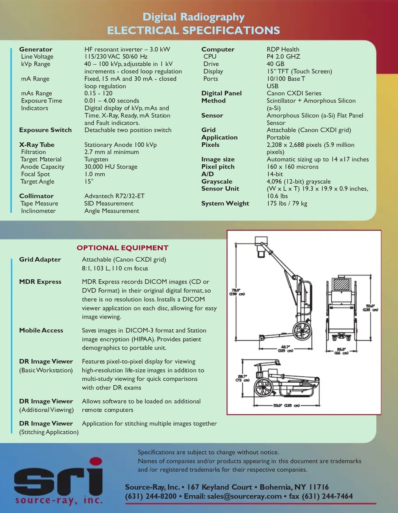 SR-130D source ray digital portable xray